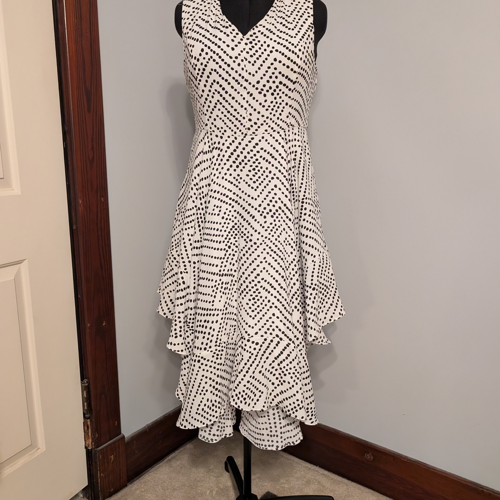 Gracia Black and White Geometric High Low Dress
